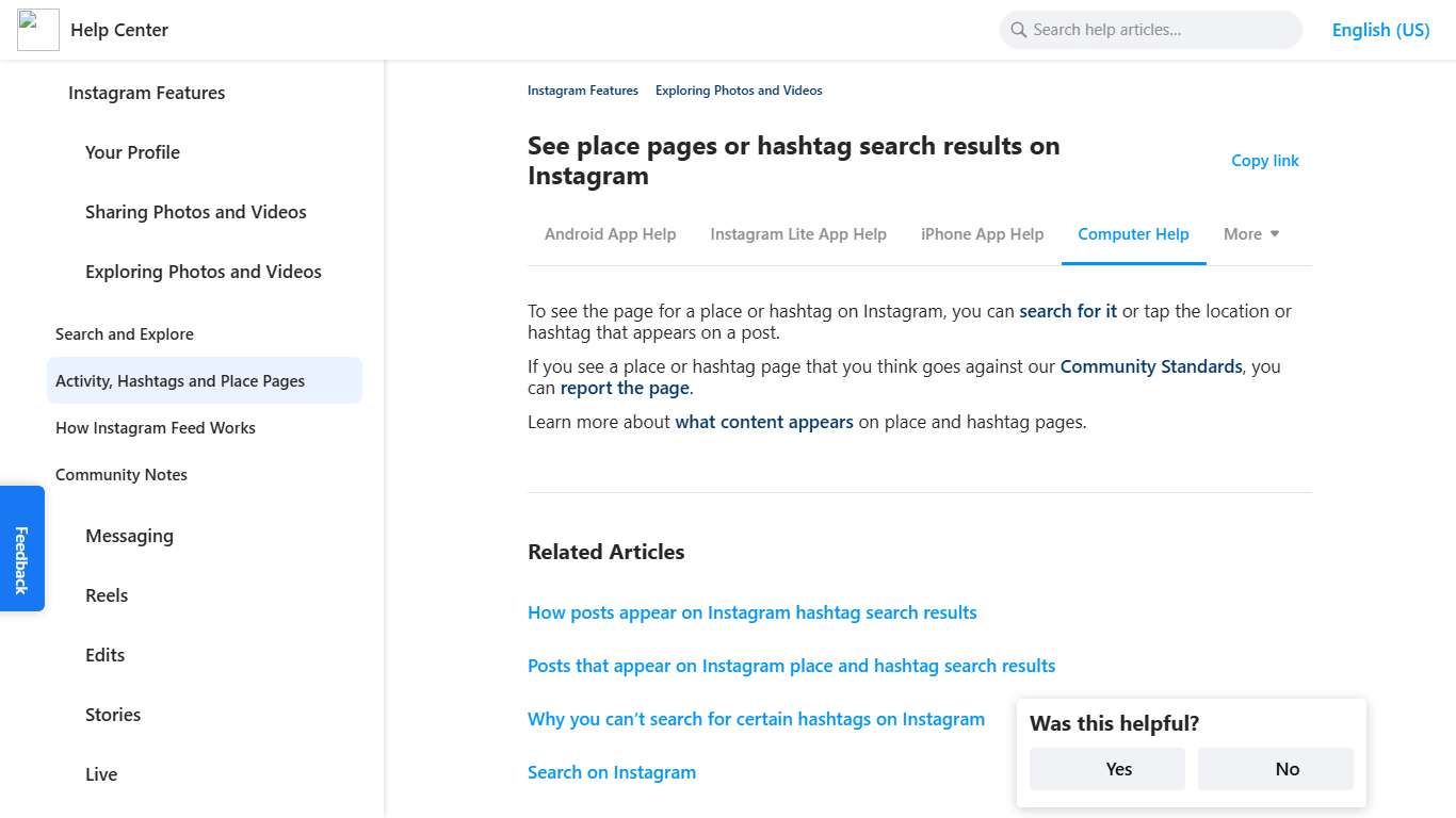 See place pages or hashtag search results on Instagram Instagram Help Center
